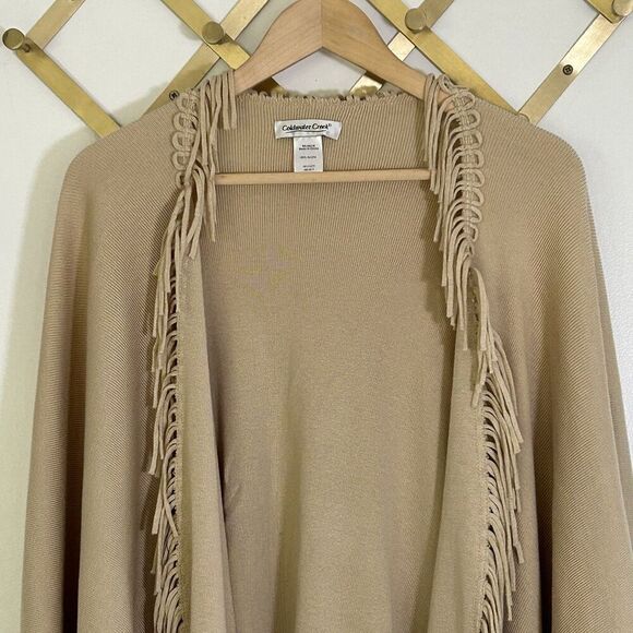 Coldwater Creek Knit Fringe Shawl Wrap Tan Western Cowboy Festival Rodeo Classic - Picture 5 of 9